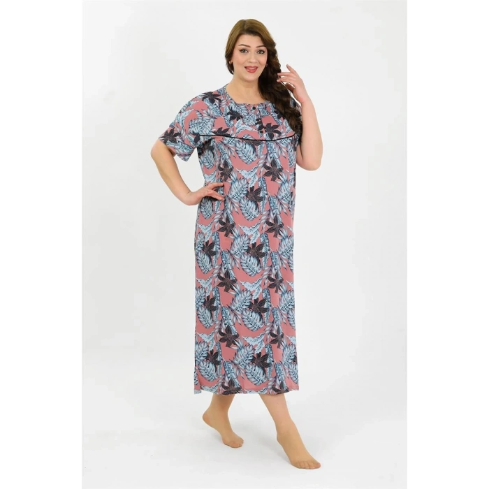 MİRAY- Kadın Büyük Beden Kısa Kol Somon Anne Gecelik