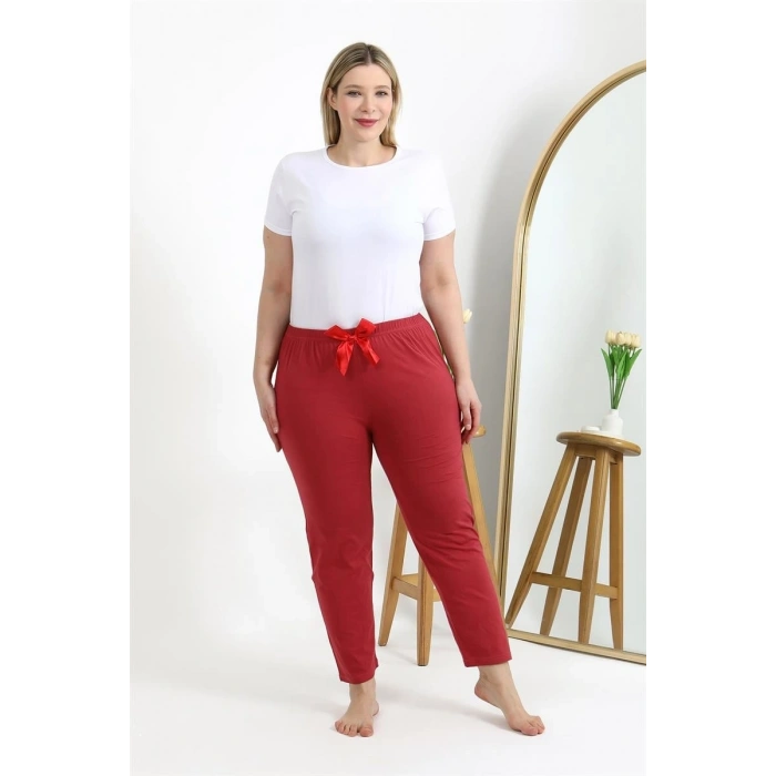 MİRAY- Kadın Büyük Beden Mercan Pamuklu Rahat Kalıp Ev Giyim Pijama Altı