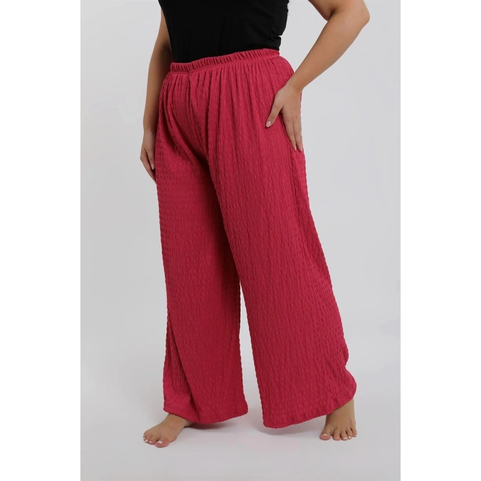 MİRAY- Kadın Büyük Beden Mercan Rengi Rahat Kesim Baggy Tek Alt