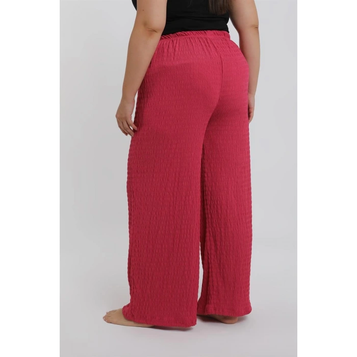 MİRAY- Kadın Büyük Beden Mercan Rengi Rahat Kesim Baggy Tek Alt