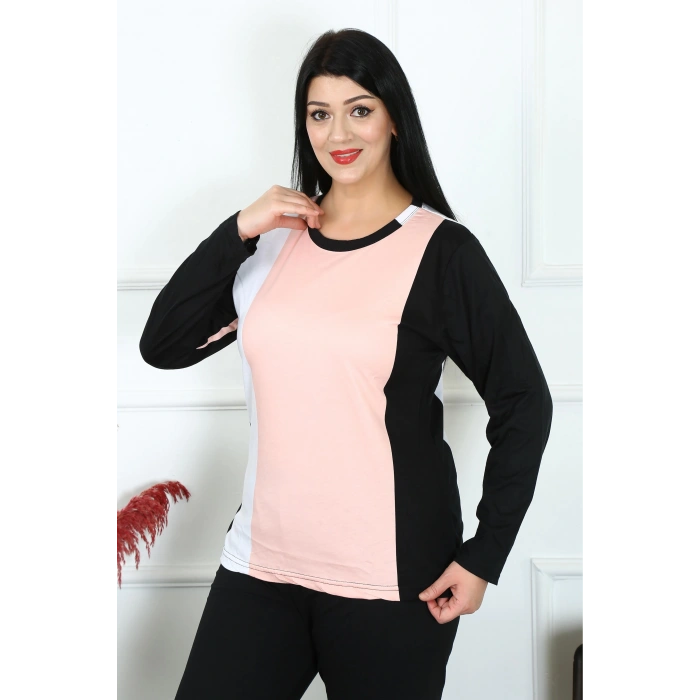 MİRAY- Kadın Büyük Beden Penye Uzun Kol Pijama Takım