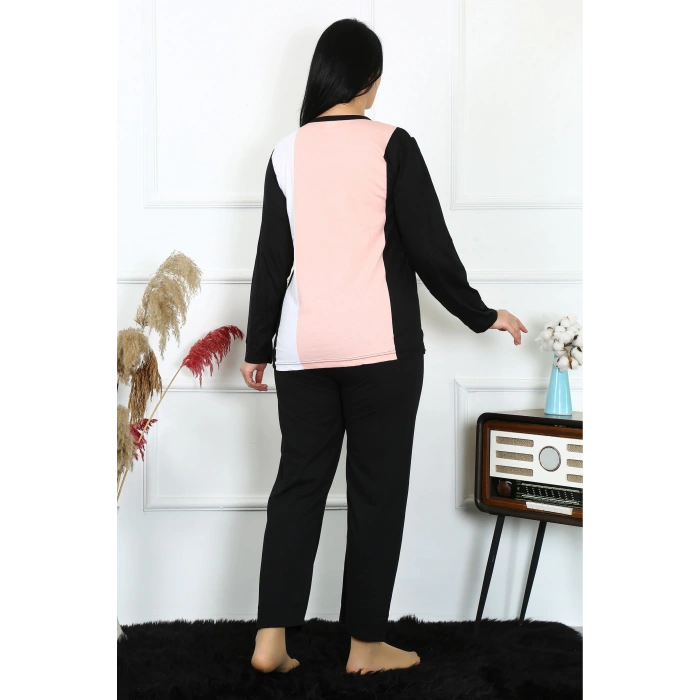 MİRAY- Kadın Büyük Beden Penye Uzun Kol Pijama Takım