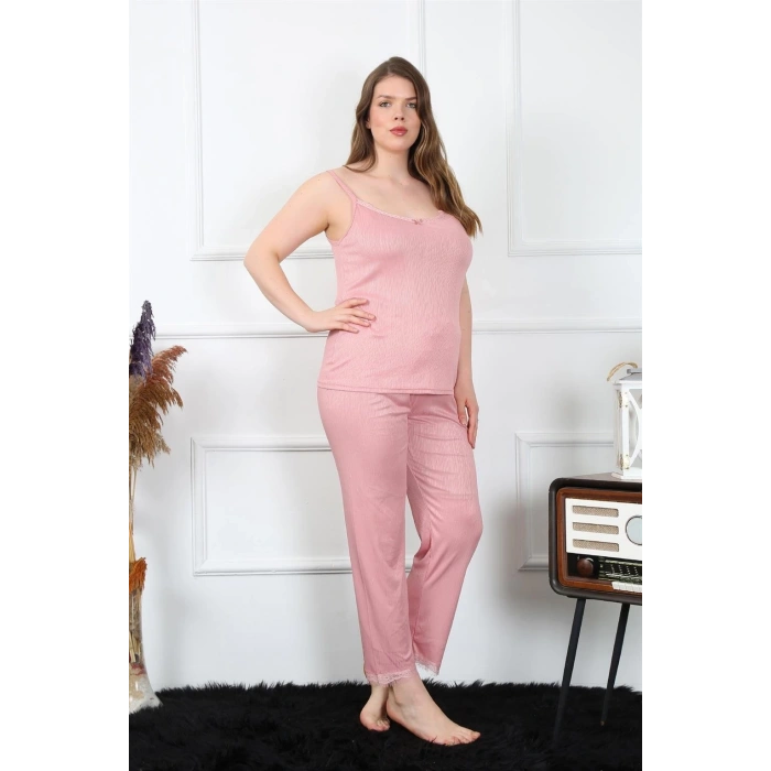 MİRAY- Kadın Büyük Beden Pudra İp Askılı Pijama Takım