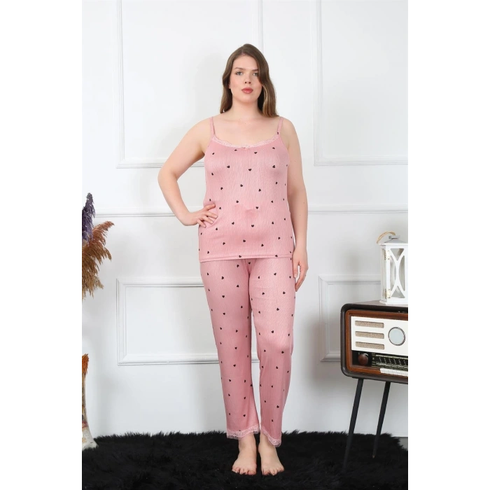 MİRAY- Kadın Büyük Beden Somon İp Askılı Pijama Takım