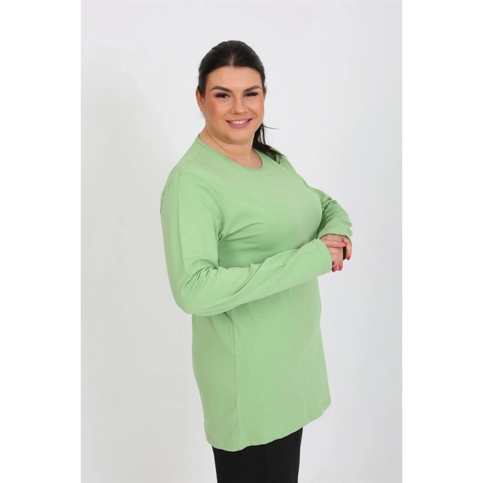 MİRAY- Kadın Büyük Beden Uzun Kol Penye Pijama Takımı Fıstık Yeşili