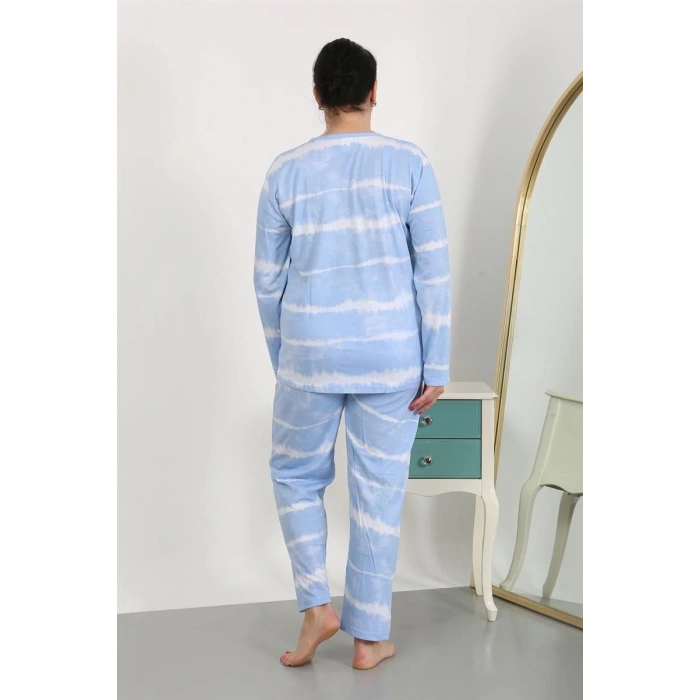 MİRAY- Kadın Büyük Beden Uzun Kol Penye Pijama Takımı Mavi