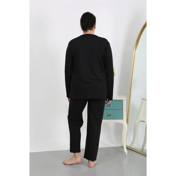 MİRAY- Kadın Büyük Beden Uzun Kol Penye Pijama Takımı Siyah