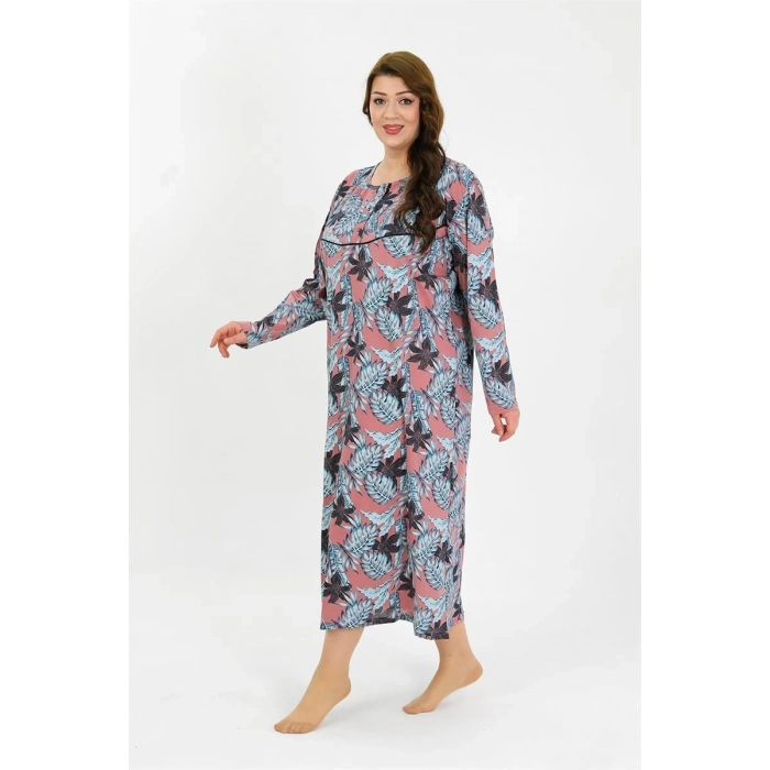 MİRAY- Kadın Büyük Beden Uzun Kol Somon Anne Gecelik