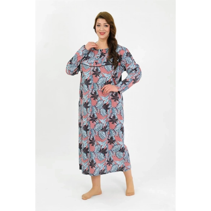 MİRAY- Kadın Büyük Beden Uzun Kol Somon Anne Gecelik