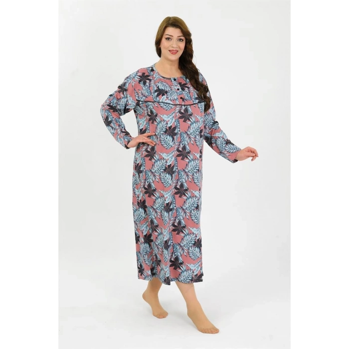 MİRAY- Kadın Büyük Beden Uzun Kol Somon Anne Gecelik
