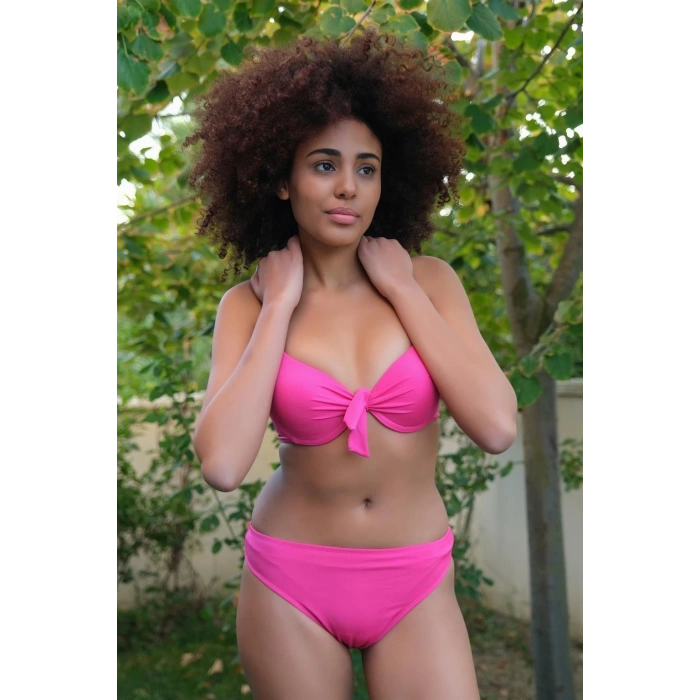 MİRAY- Kadın Destekli Fiyonklu Alt Üst Fuşya Bikini Takım