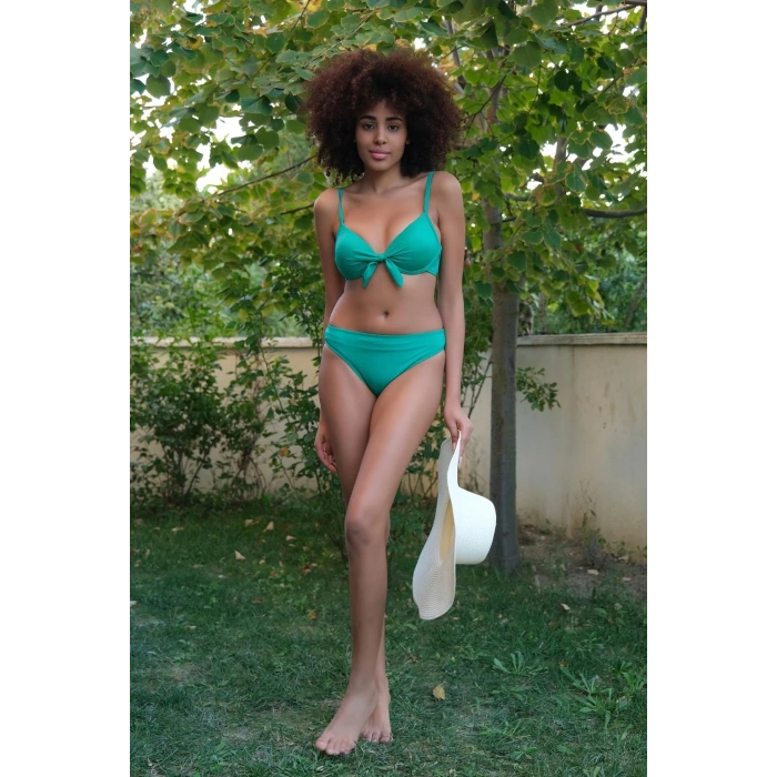 MİRAY- Kadın Destekli Fiyonklu Alt Üst Yeşil Bikini Takım