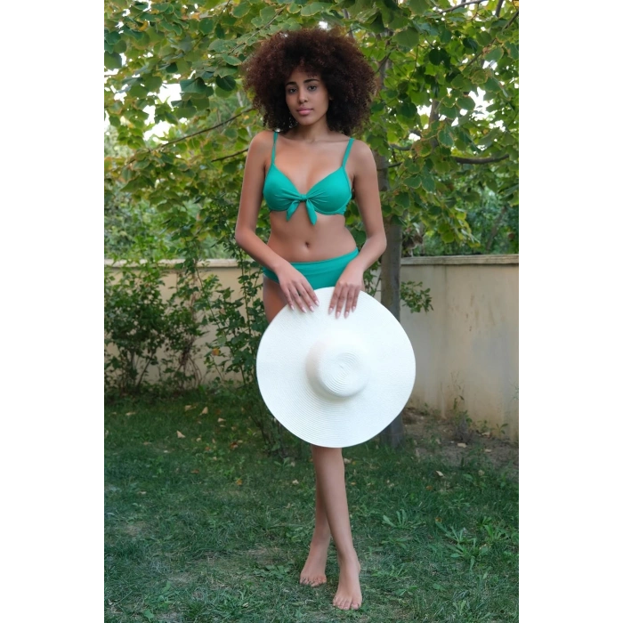 MİRAY- Kadın Destekli Fiyonklu Alt Üst Yeşil Bikini Takım