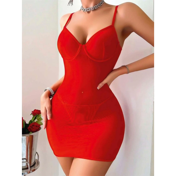 MİRAY- Kadın Fantezi Kostüm Takım Kırmızı