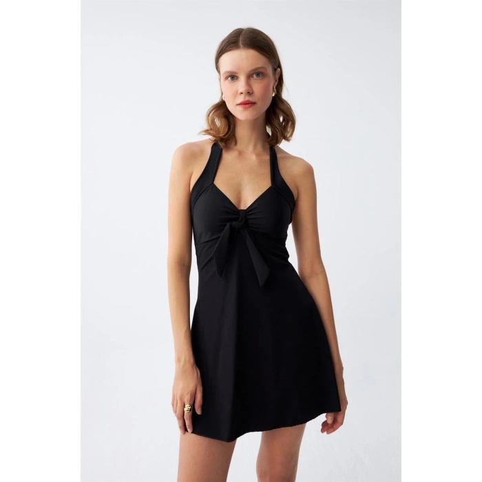 MİRAY- Kadın Fiyonklu Siyah Elbise Mayo