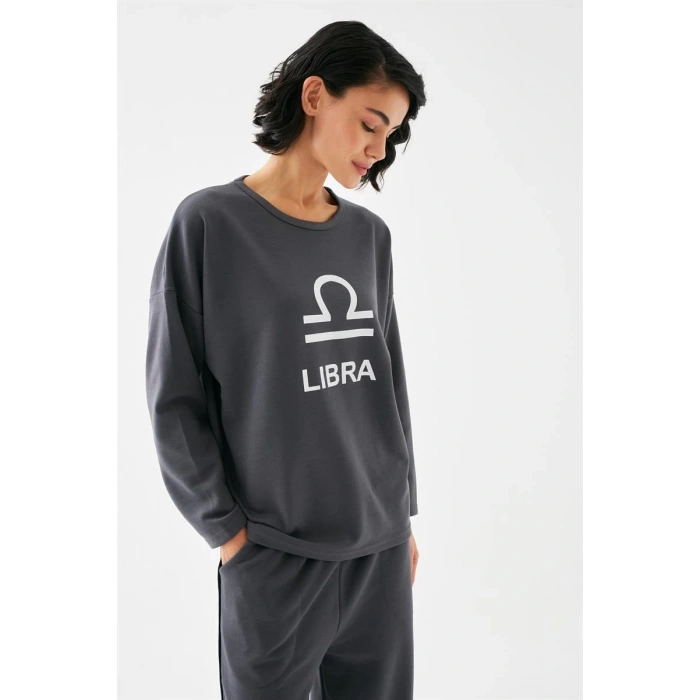 MİRAY- Kadın Füme Terazi Burcu Oversize 2 İplik Eşofman Ev Giyim Takımı