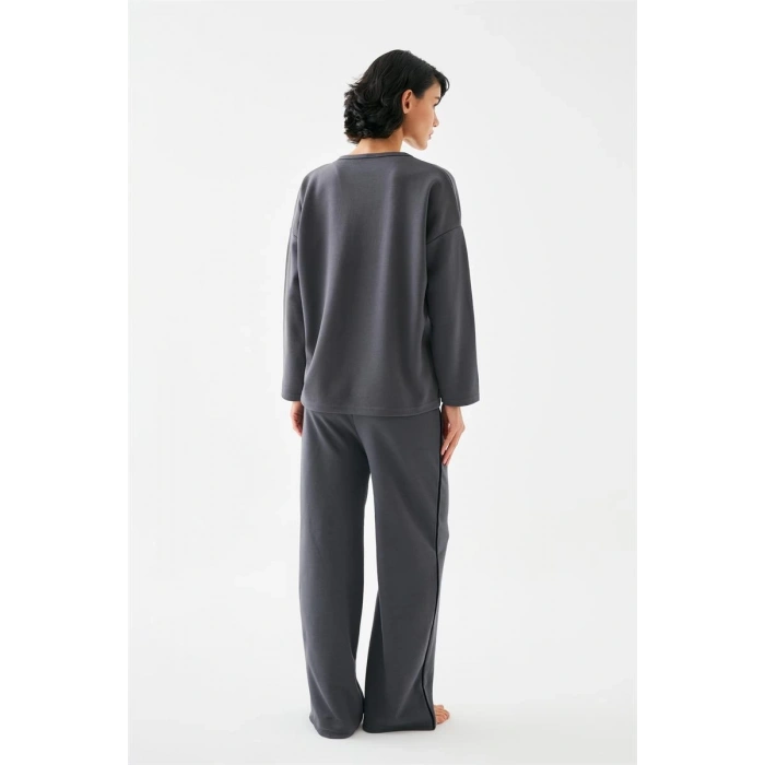 MİRAY- Kadın Füme Yay Burcu Oversize 2 İplik Eşofman Ev Giyim Takımı