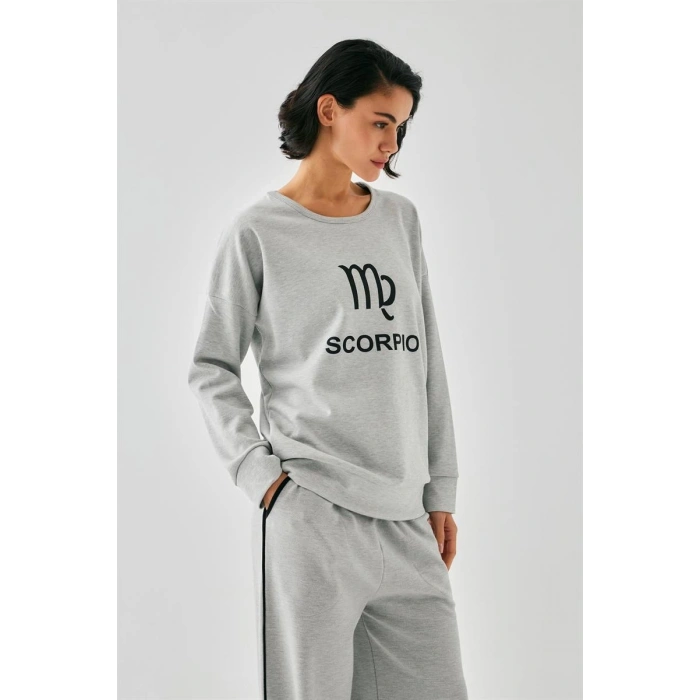 MİRAY- Kadın Gri Akrep Burcu Oversize 2 İplik Eşofman Ev Giyim Takımı