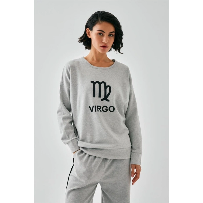 MİRAY- Kadın Gri Başak Burcu Oversize 2 İplik Eşofman Ev Giyim Takımı