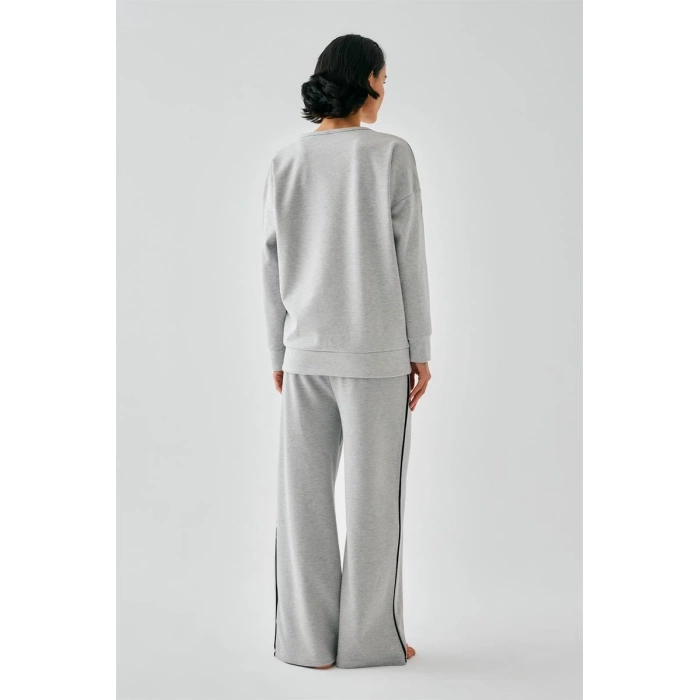 MİRAY- Kadın Gri Başak Burcu Oversize 2 İplik Eşofman Ev Giyim Takımı