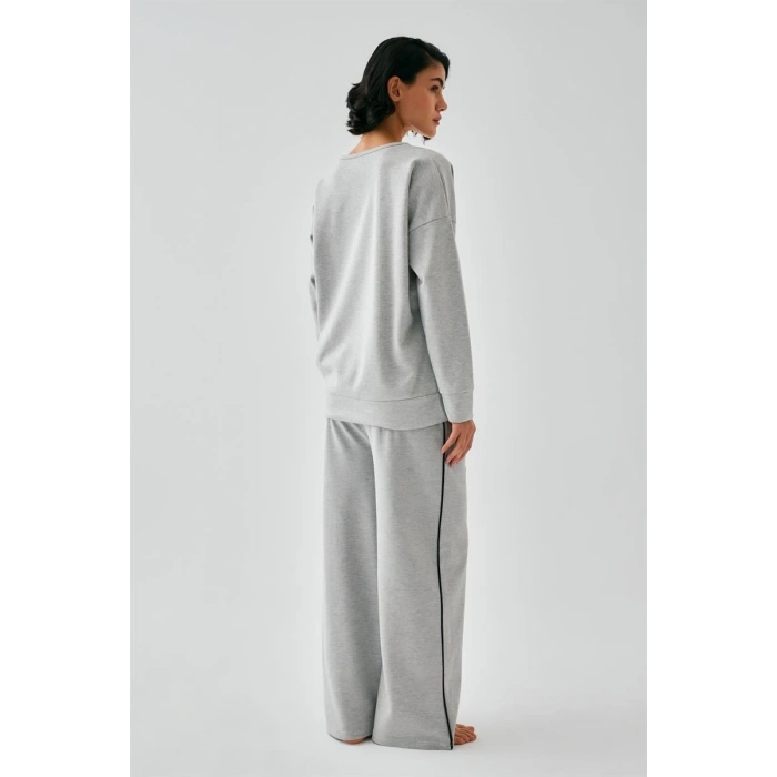 MİRAY- Kadın Gri Koç Burcu Oversize 2 İplik Eşofman Ev Giyim Takımı