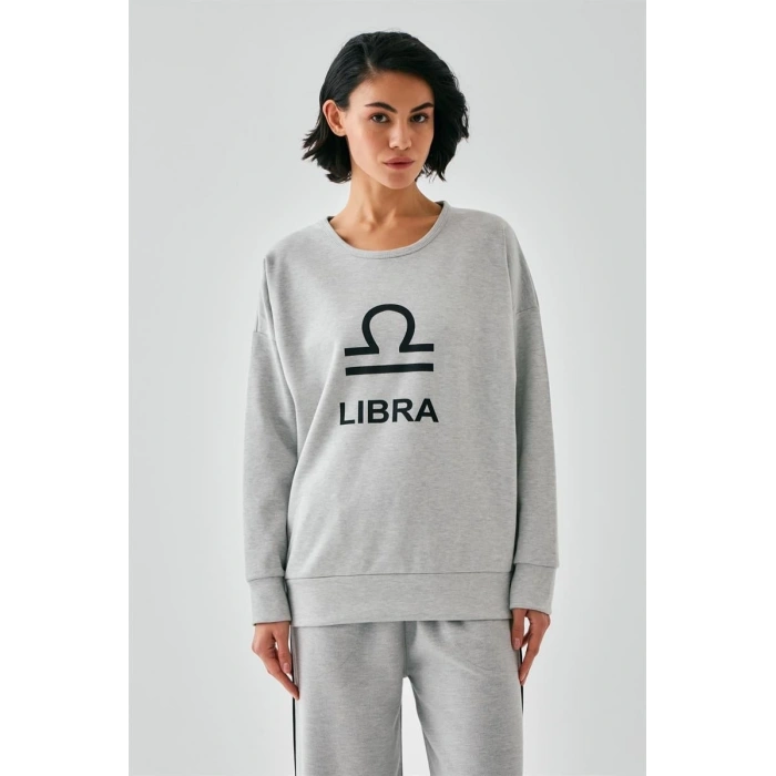 MİRAY- Kadın Gri Terazi Burcu Oversize 2 İplik Eşofman Ev Giyim Takımı