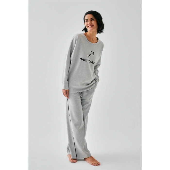 MİRAY- Kadın Gri Yay Burcu Oversize 2 İplik Eşofman Ev Giyim Takımı