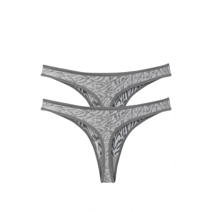 MİRAY- Kadın Gri Zebra Desenli 2li Tanga Slip