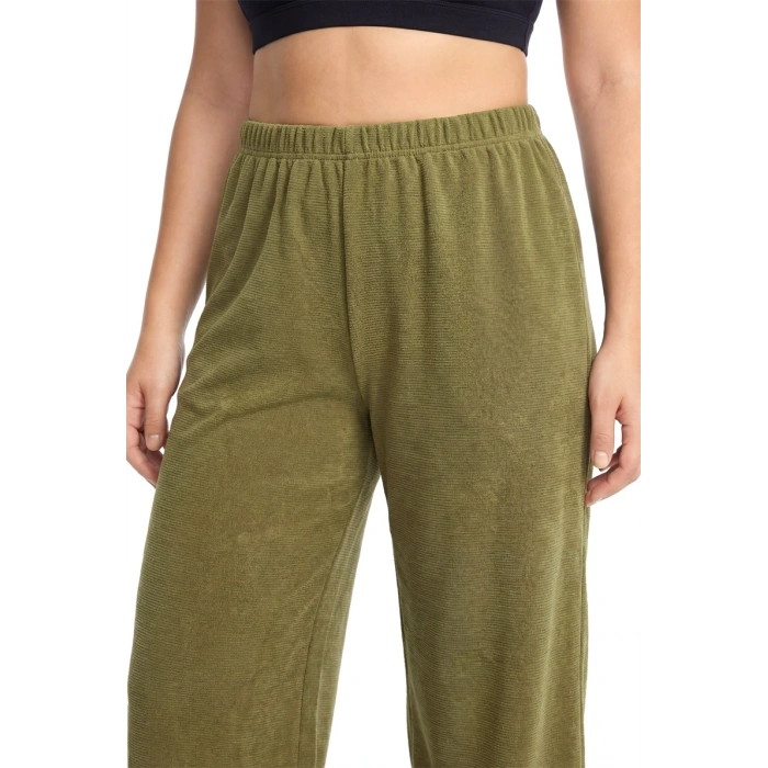 MİRAY- Kadın Haki Dokulu Büyük Beden Cepli Pijama Altı