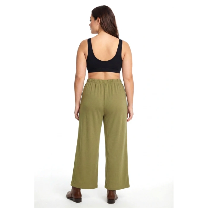 MİRAY- Kadın Haki Dokulu Büyük Beden Cepli Pijama Altı