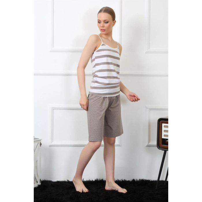 MİRAY- Kadın İp Askılı Kapri Takım Vizon