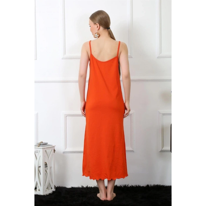MİRAY- Kadın İp Askılı Turuncu Uzun Gecelik
