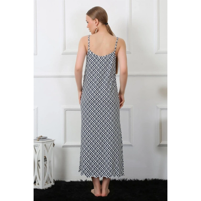 MİRAY- Kadın İp Askılı Uzun Gecelik Lacivert