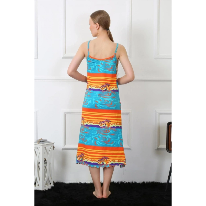 MİRAY- Kadın İp Askılı Uzun Gecelik Mavi