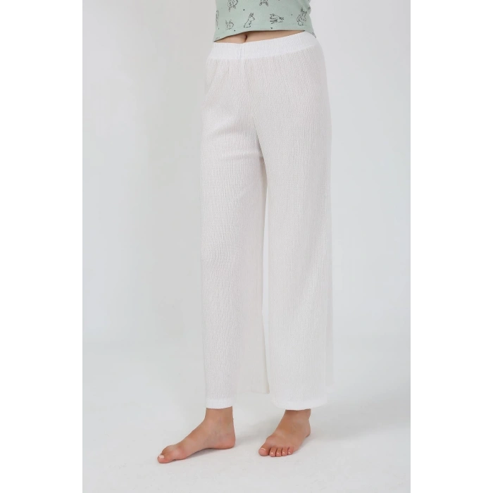 MİRAY- Kadın Kalın Askılı Body Bol Paça Pantolon 2`li Takım Beyaz