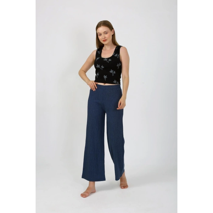 MİRAY- Kadın Kalın Askılı Body Bol Paça Pantolon 2`li Takım Siyah