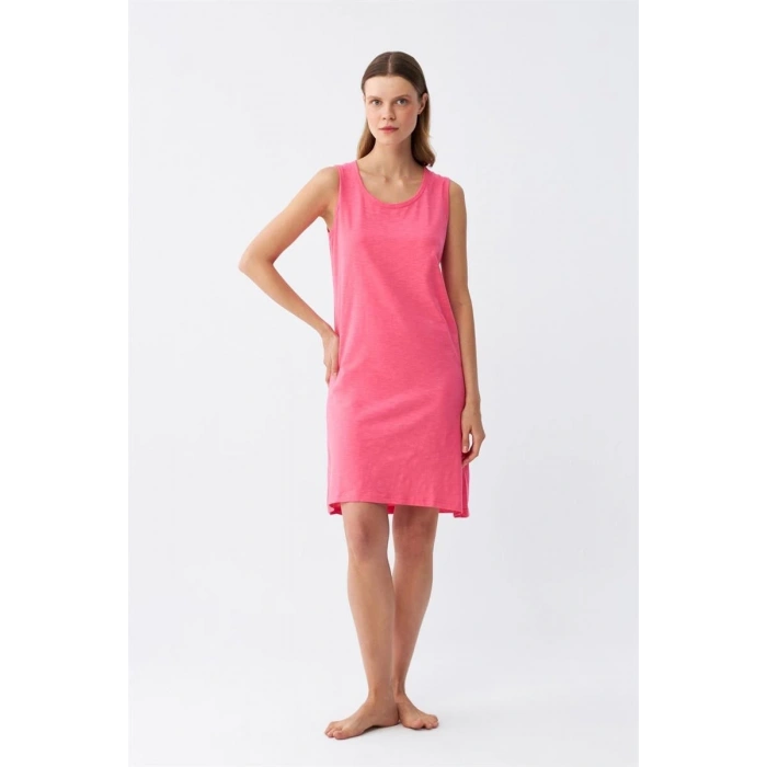 MİRAY- Kadın Kalın Askılı Penye Gecelik Fuşya