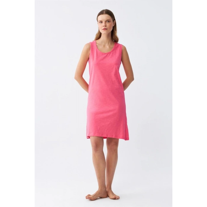 MİRAY- Kadın Kalın Askılı Penye Gecelik Fuşya