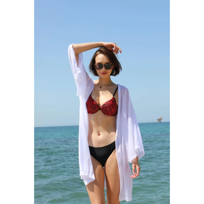 MİRAY- Kadın Kimono Pareo Plaj Elbisesi Beyaz