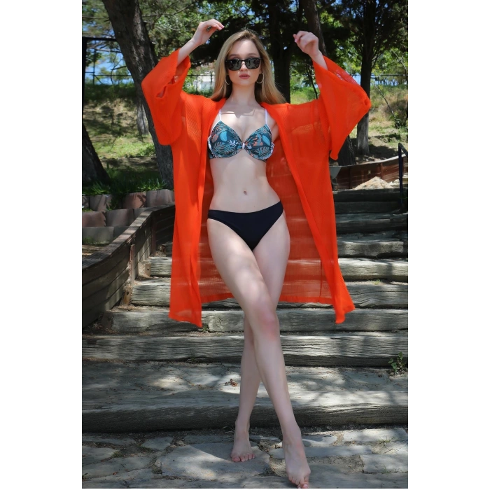 MİRAY- Kadın Kimono Pareo Plaj Elbisesi Turuncu