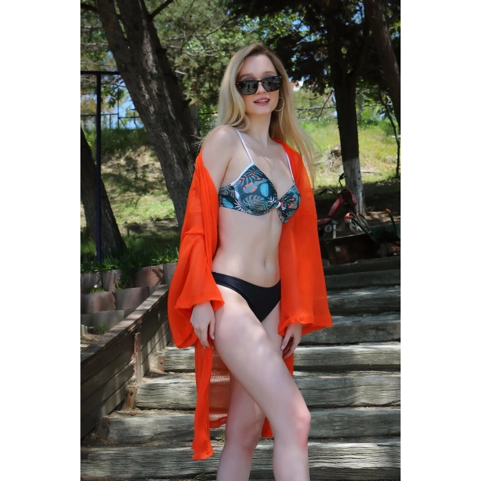 MİRAY- Kadın Kimono Pareo Plaj Elbisesi Turuncu