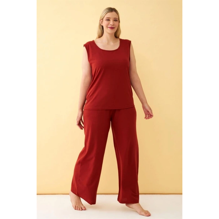 MİRAY- Kadın Kiremit Büyük Beden Penye Alt Üst Takım