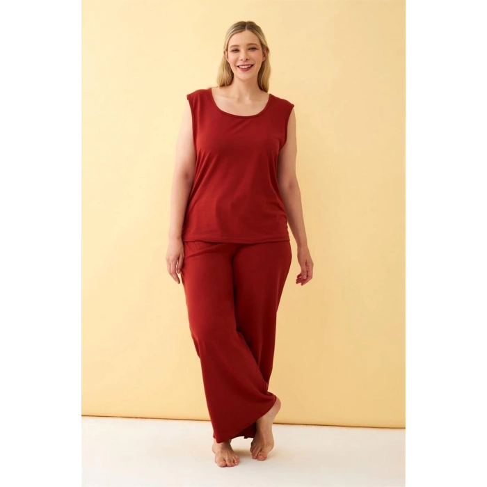 MİRAY- Kadın Kiremit Büyük Beden Penye Alt Üst Takım