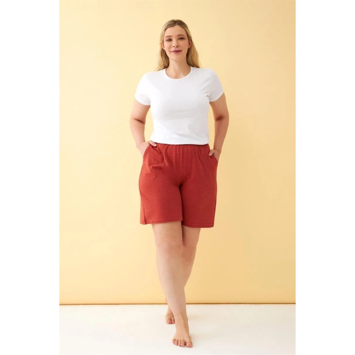 MİRAY- Kadın Kiremit Rengi Rahat Kalıp Cepli Şort