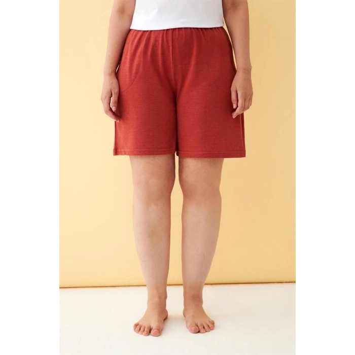 MİRAY- Kadın Kiremit Rengi Rahat Kalıp Cepli Şort