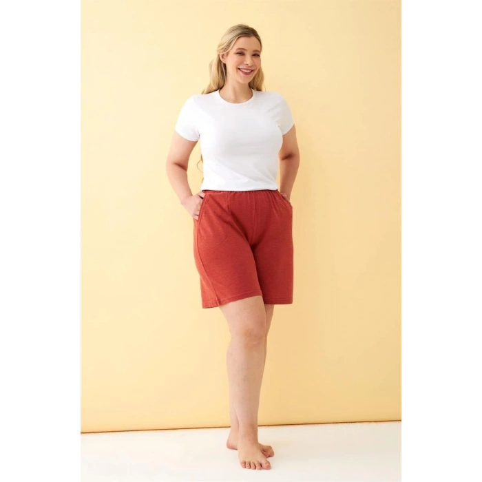MİRAY- Kadın Kiremit Rengi Rahat Kalıp Cepli Şort