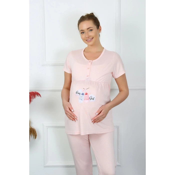 MİRAY- Kadın Kısa Kol Hamile Lohusa Pijama Takımı