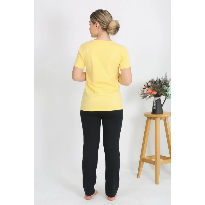 MİRAY- Kadın Kısa Kol Pamuk Penye Pijama Takım Sarı