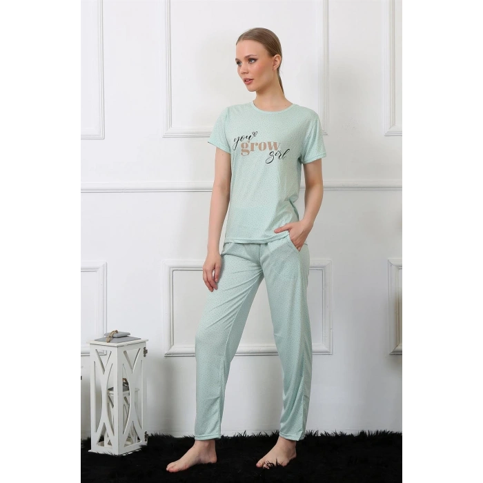MİRAY- Kadın Kısa Kol Pijama Takım Su Yeşili