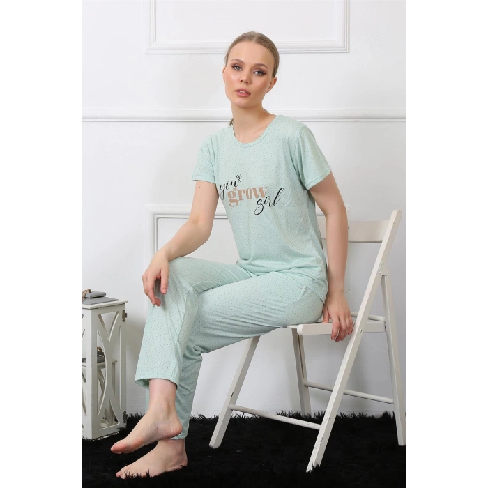 MİRAY- Kadın Kısa Kol Pijama Takım Su Yeşili